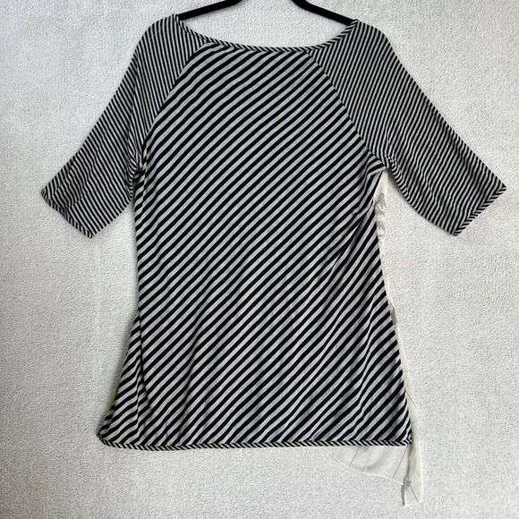 Soft Surroundings Womens L Striped Nautical Mixed Media Asymmetrical Tunic Top - Picture 2 of 9